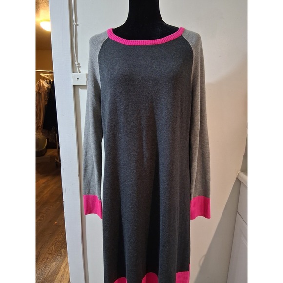Eliza J Womens Color Block Knit Sweater Dress Grey Pink Long Sleeve Size L Zip - Picture 1 of 8